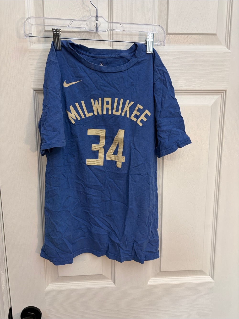 Nike Blue 'Milwaukee' #34 Short Sleeve Tee with Cream Accents